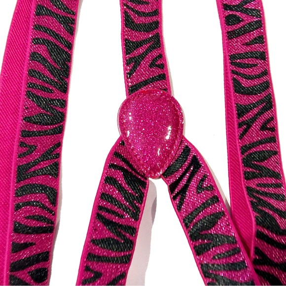 Claire’s Sparkly Hot Pink Zebra Suspenders Pant Holder Stretchy Adjust Glitter - Picture 5 of 13